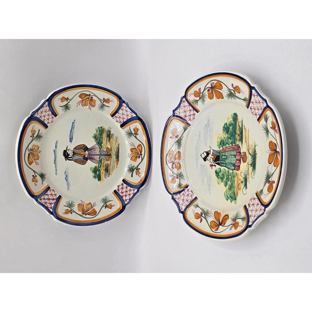 Vintage HB Quimper French Faience Pottery Plates
